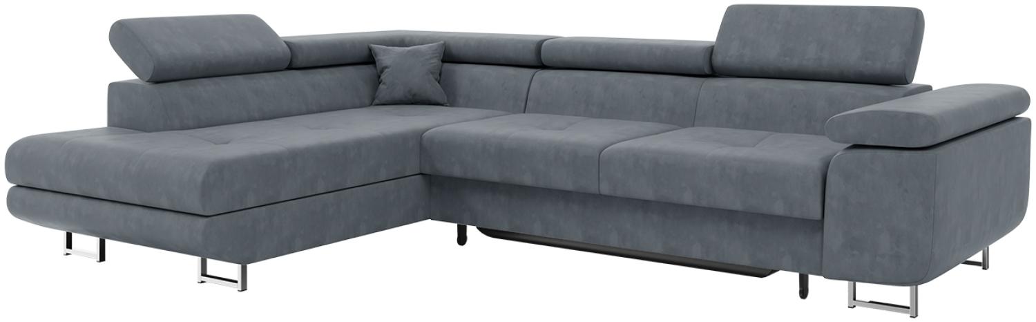 MEBLINI Schlafcouch mit Bettkasten - CARL - 272x202x63cm Links - Grau Samt - Ecksofa mit Schlaffunktion - Sofa mit Relaxfunktion und Kopfstützen - Couch L-Form - Eckcouch - Wohnlandschaft Bild 1