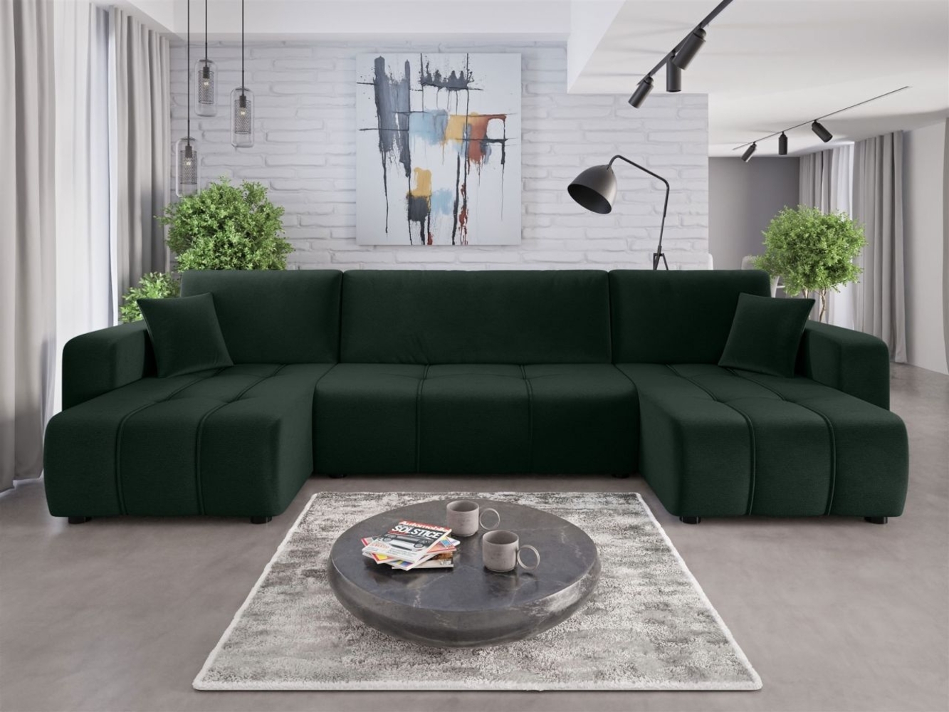 Wohnlandschaft mit Schlaffunktion DAGNY Sofa U-Form in Stoff Kronos Grün Bild 1