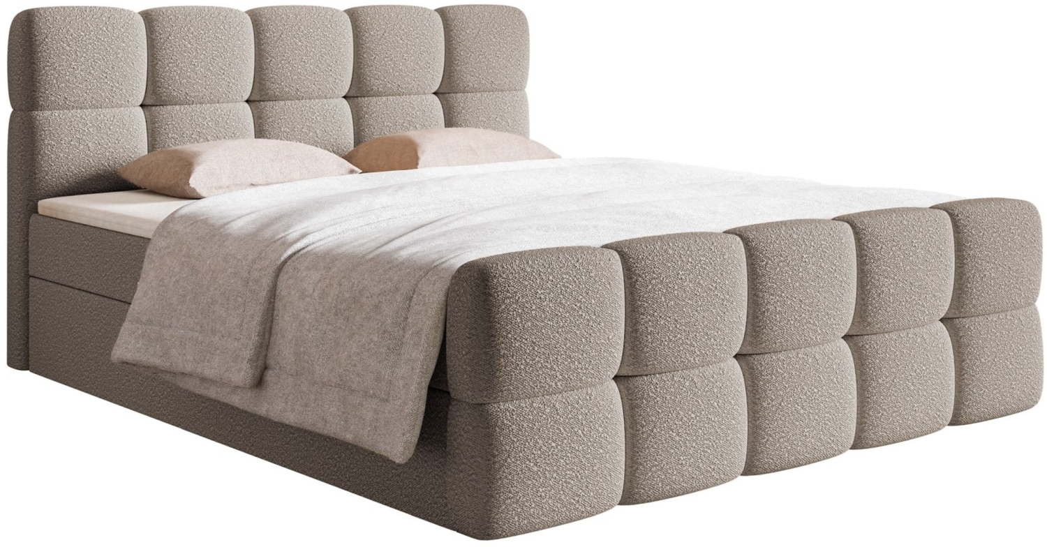 Selsey 'Cloudy' Boxbett mit Bettkästen, Matratze, Topper, Bouclé-Bezug, graubeige, 140x200 cm Bild 1