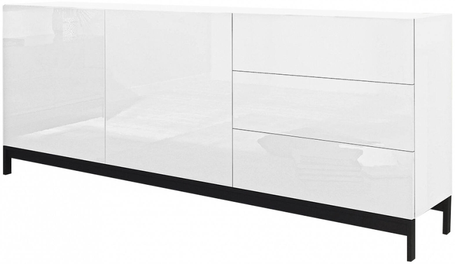 Dmora Kommode Alden, Küchen-Sideboard mit 2 Türen und 3 Schubladen, Wohnzimmer-Buffet, 100 % Made in Italy, 170 x 40 x 47 cm, glänzendes Weiß, Bild 1