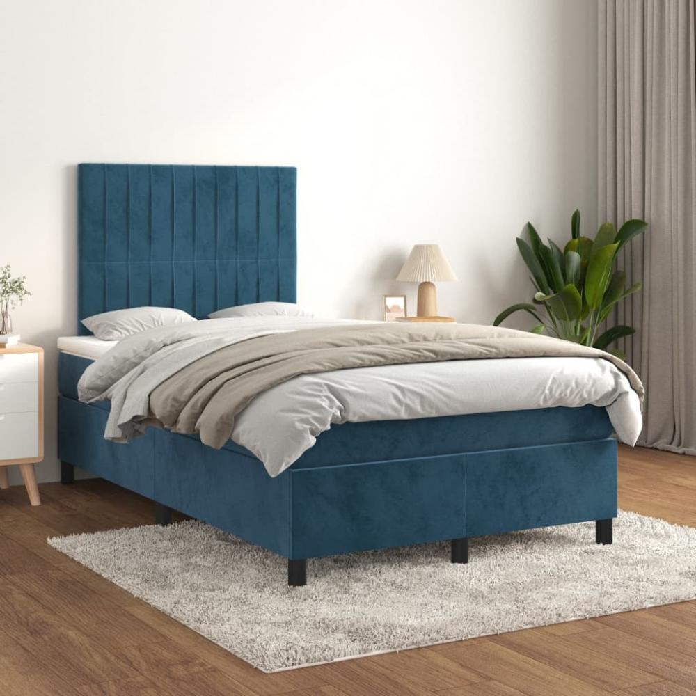 vidaXL Boxspringbett mit Matratze Dunkelblau 120x200 cm Samt 3143137 Bild 1