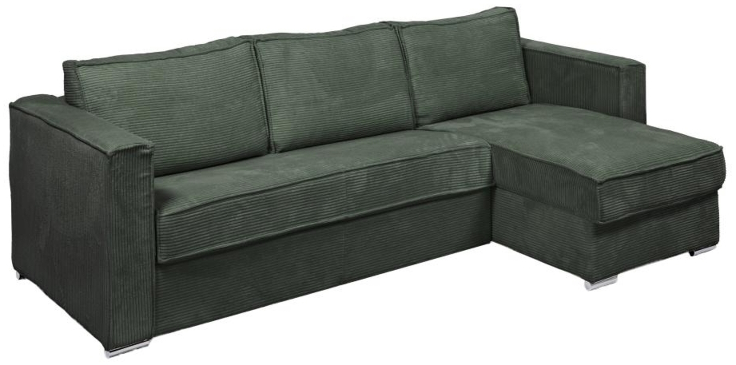 Vente-unique - Eckschlafsofa mit Matratze - Ecke wechselbar - Cord - Grün - Liegefläche 140 cm - Matratze 18 cm - LORETO Bild 1