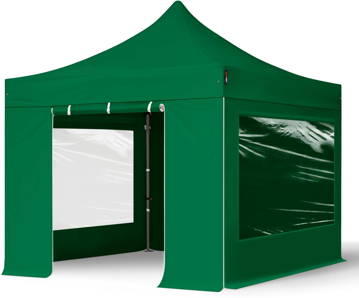 3x3 m Faltpavillon, PREMIUM Stahl 40mm, Seitenteile mit Panoramafenstern, dunkelgrün Bild 1