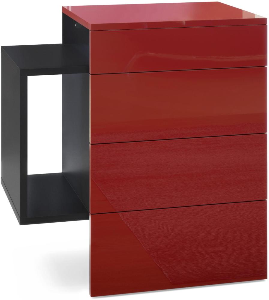 Vladon Nachttisch Queens, Nachttischschrank mit 2 Schubladen und 1 seitlichem Fach zur Wandmontage, Schwarz matt/Bordeaux Hochglanz (60 x 63 x 36 cm) Bild 1