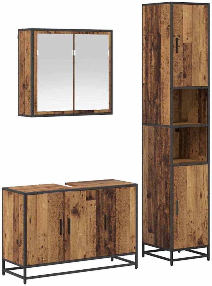 vidaXL Badezimmermöbel-Set mit Regal 3 pcs Altholz Holzwerkstoff 3402396 Bild 1