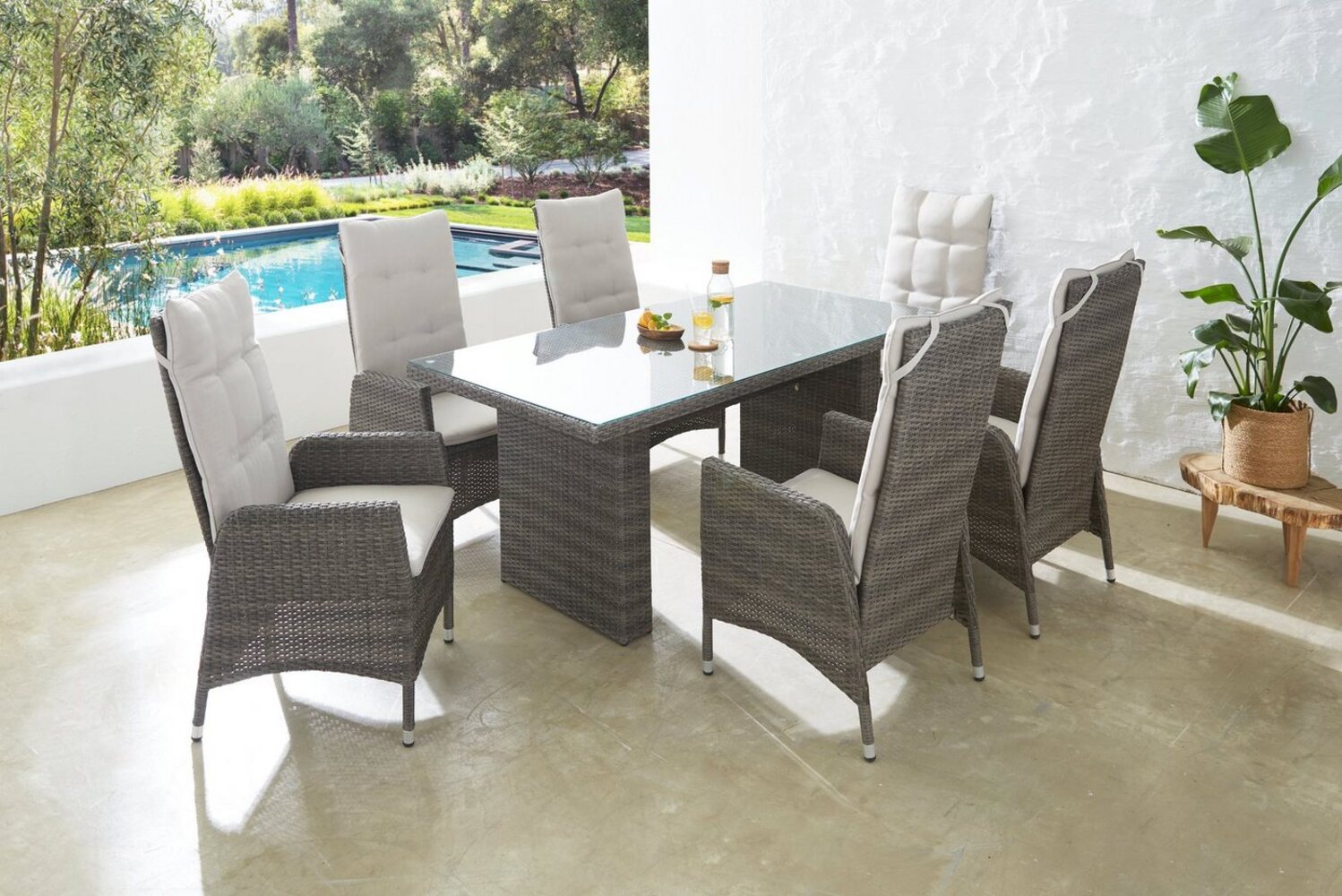 KONIFERA Garten-Essgruppe Casablanca, (Set, 7-tlg, 6x Sessel, 1x Tisch 180x90x74 cm, Stahl/Polyrattan), inkl. Auflagen Bild 1