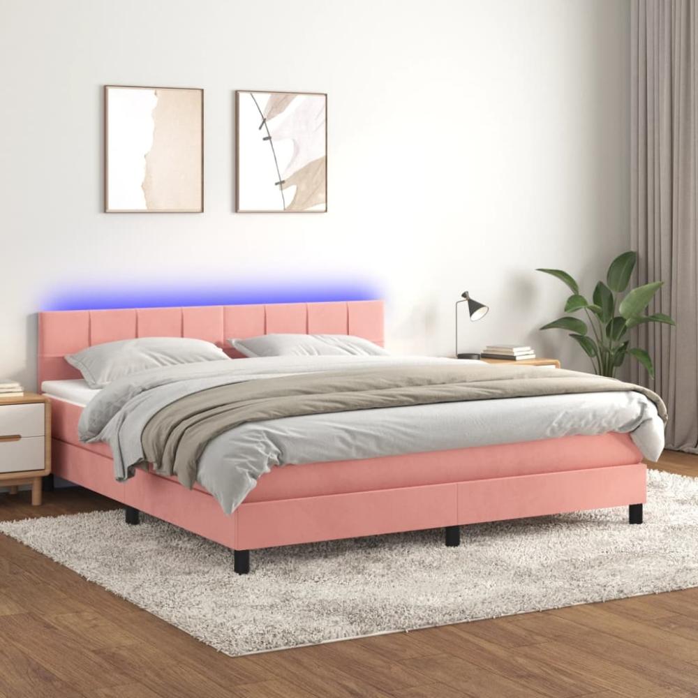 vidaXL Boxspringbett mit Matratze & LED Rosa 180x200 cm Samt 3134422 Bild 1