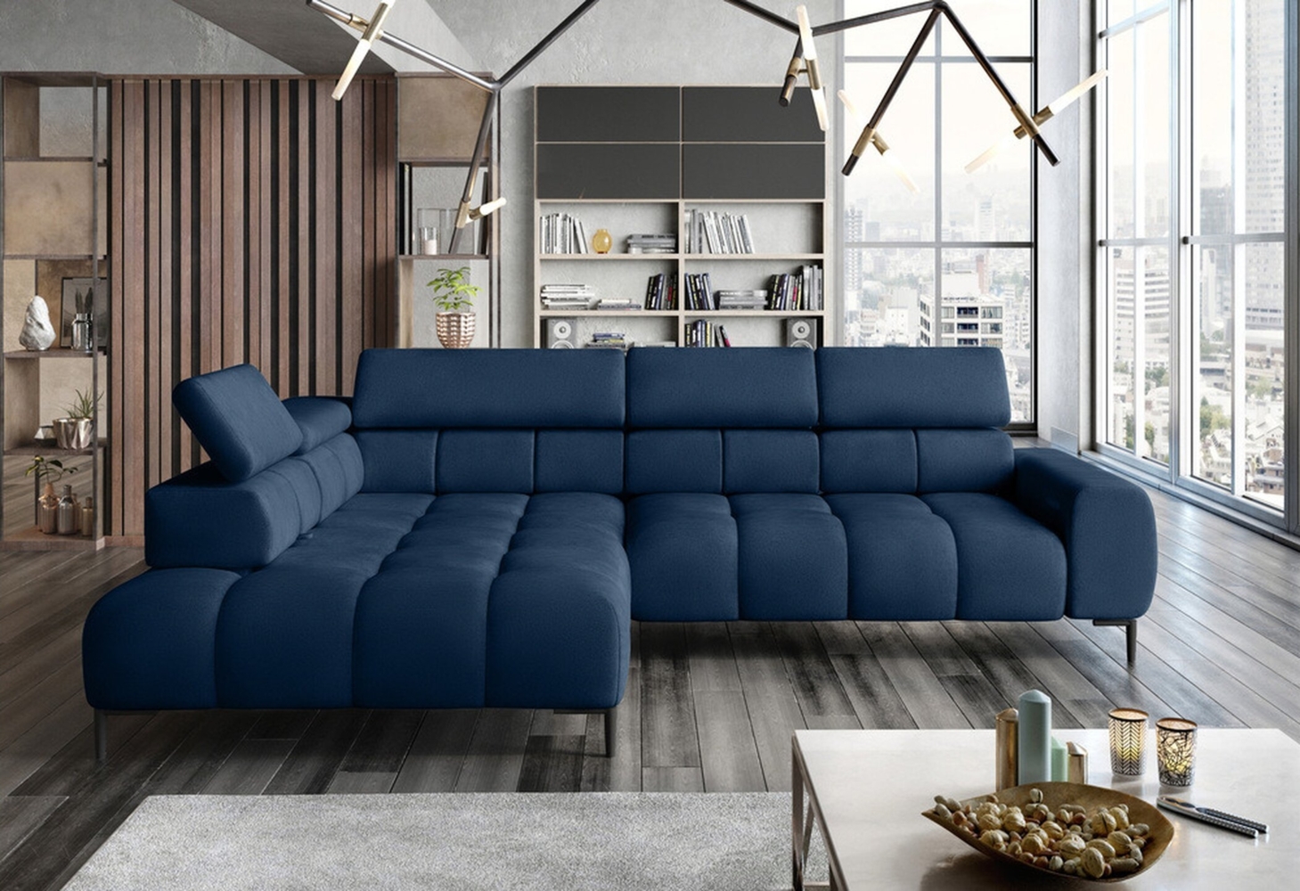 Stylefy Plazetti Ecksofa Velours KRONOS Links Blau Bild 1