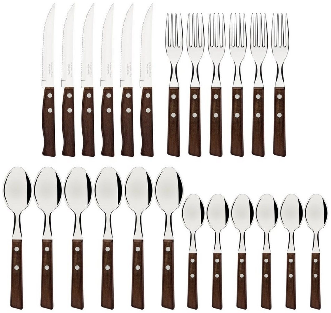 Tramontina Besteck-Set TRADICIONAL Steakbesteck (24-tlg), 6 Personen, Edelstahl, Tafelbesteck, rostfrei, Naturholz-Griffe Bild 1