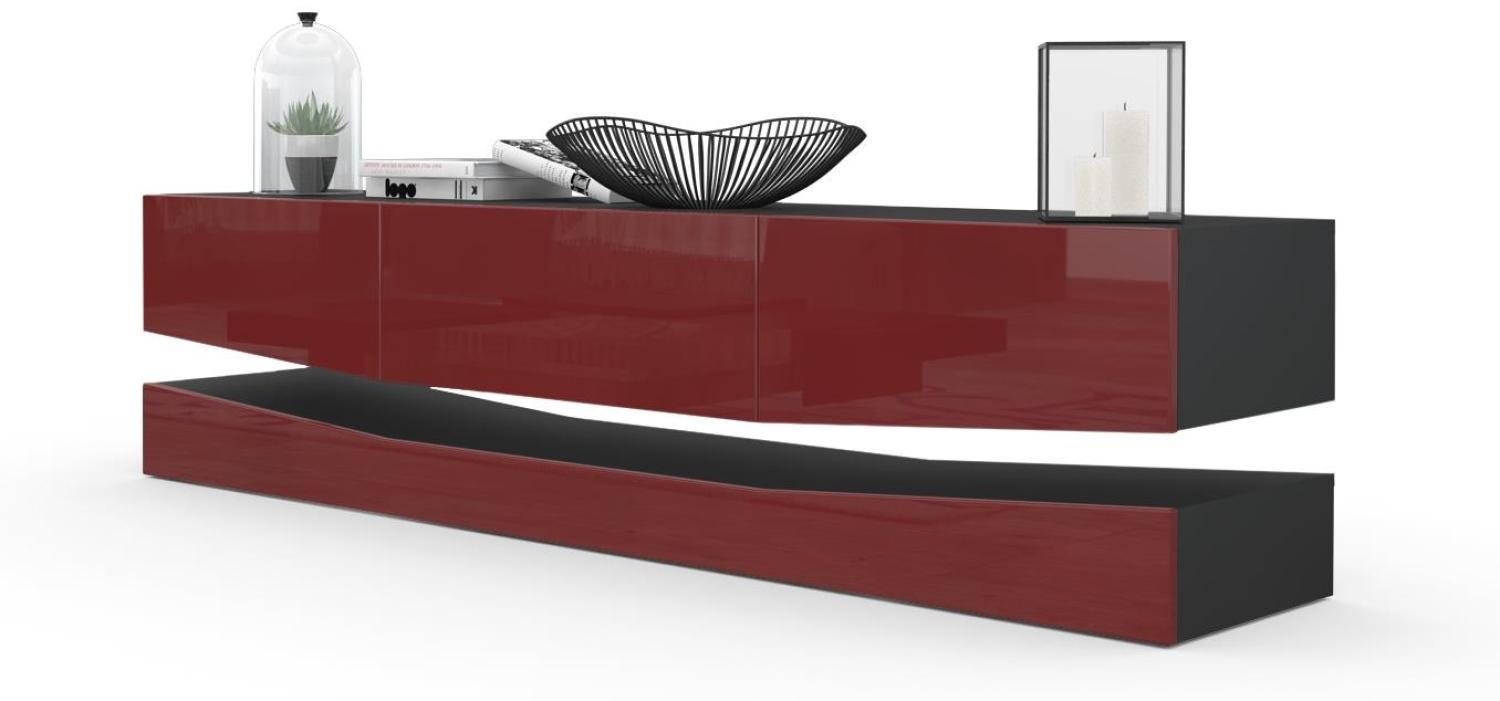 Vladon Lowboard City, TV-Kommode mit Sockelelement, 1 offenem Fach und 3 Schubkästen, Schwarz matt/Bordeaux Hochglanz (178 x variabel x 39 cm) Bild 1