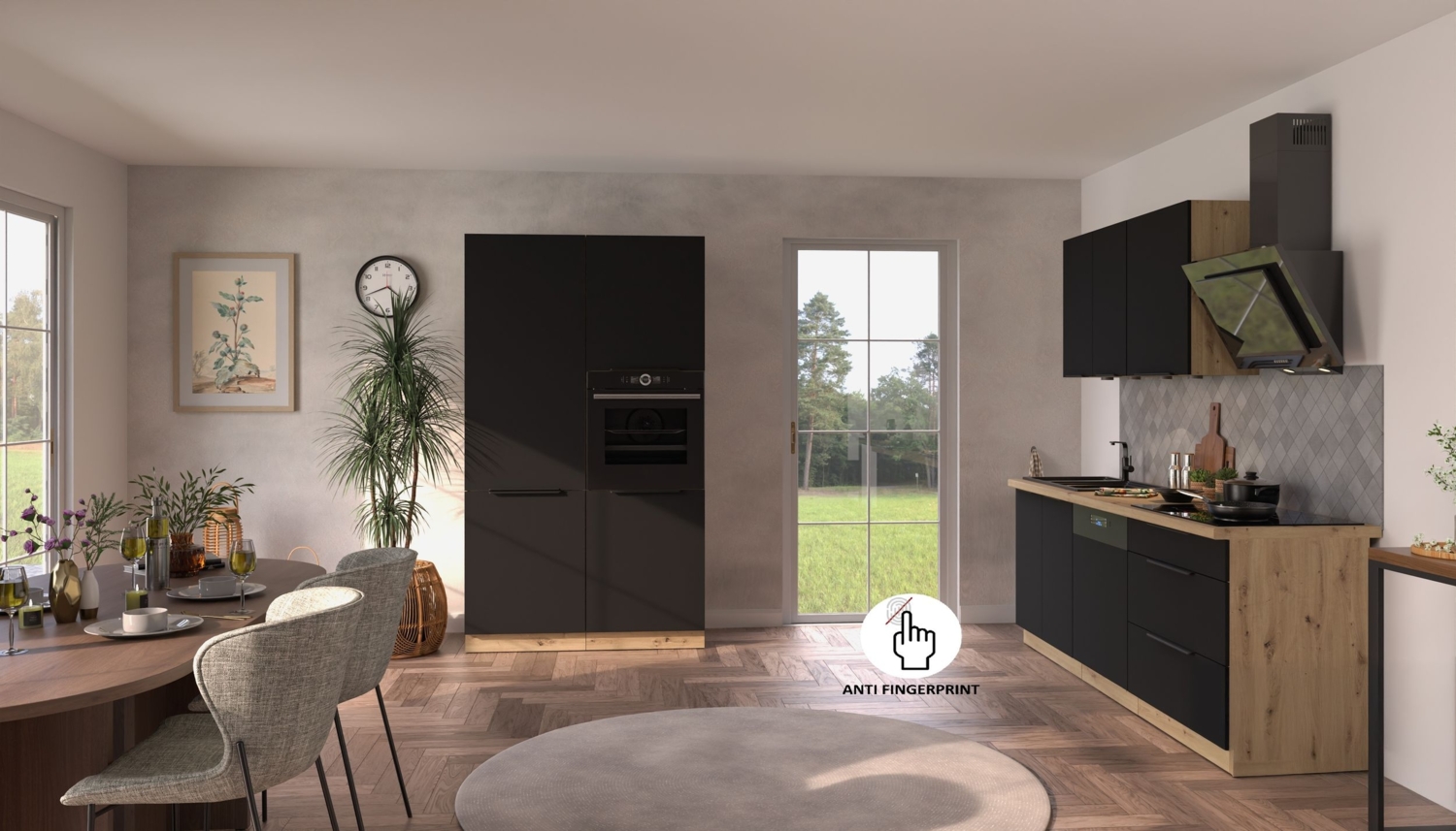 Küche ARIA K-AR - 220 + 120 cm Anti Fingerprint Küchenzeile Küchenblock Singleküche Einbauküche Bild 1