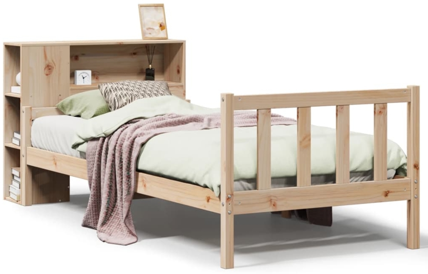 vidaXL Massivholzbett mit Regal ohne Matratze 100x200 cm Kiefer 3322111 Bild 1