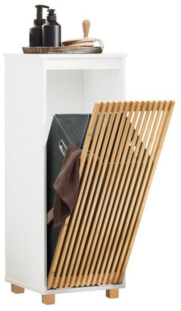 SoBuy Wäscheschrank BZR126 Badschrank mit Wäschesack Wäschetruhe Wäschesammler Wäschekorb Bild 1