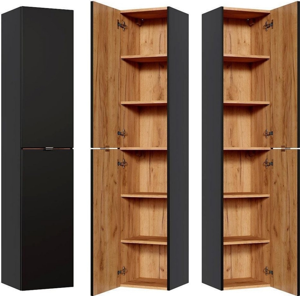 Badezimmer Hochschrank TOSKANA-BLACK-56 in seidenmatt anthrazit B/H/T ca. 35/170/33cm Bild 1