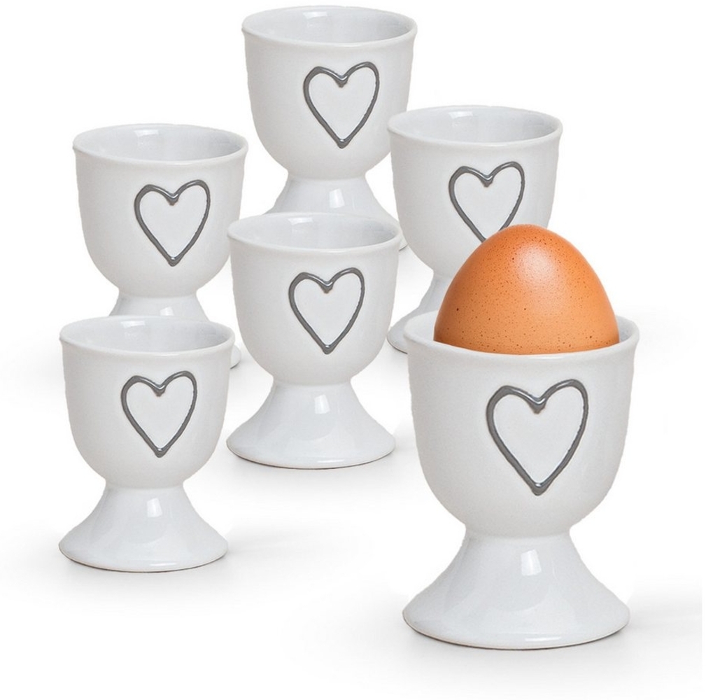 matches21 HOME & HOBBY Eierbecher, (6-tlg), Runde Keramik Ei-Halter als lustige Frühstücks-Eier Tisch-Deko Bild 1