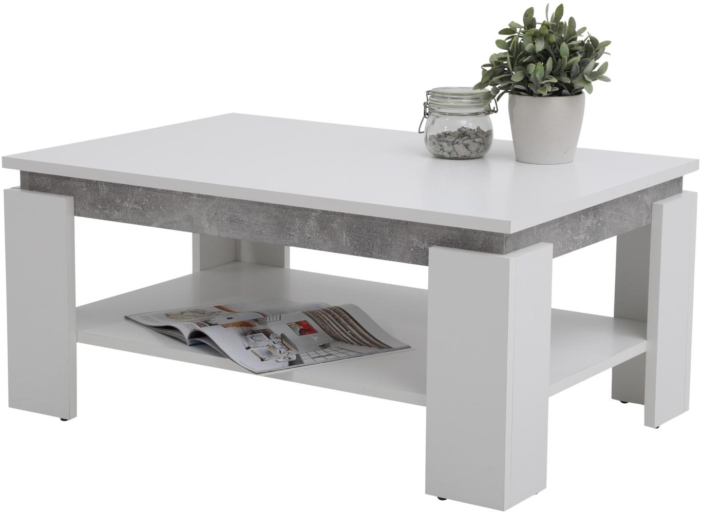 Couchtisch >TIM II< in weiß/Beton-Optik aus Holzwerkstoff - 90x40x60cm (BxHxT) Bild 1