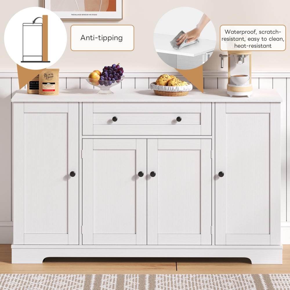 Sideboard 138 cm, weiß (MDF) mit Schublade, Doppeltürfach und verstellbaren Einlegeböden,138*40*85 cm,Weiß Bild 1