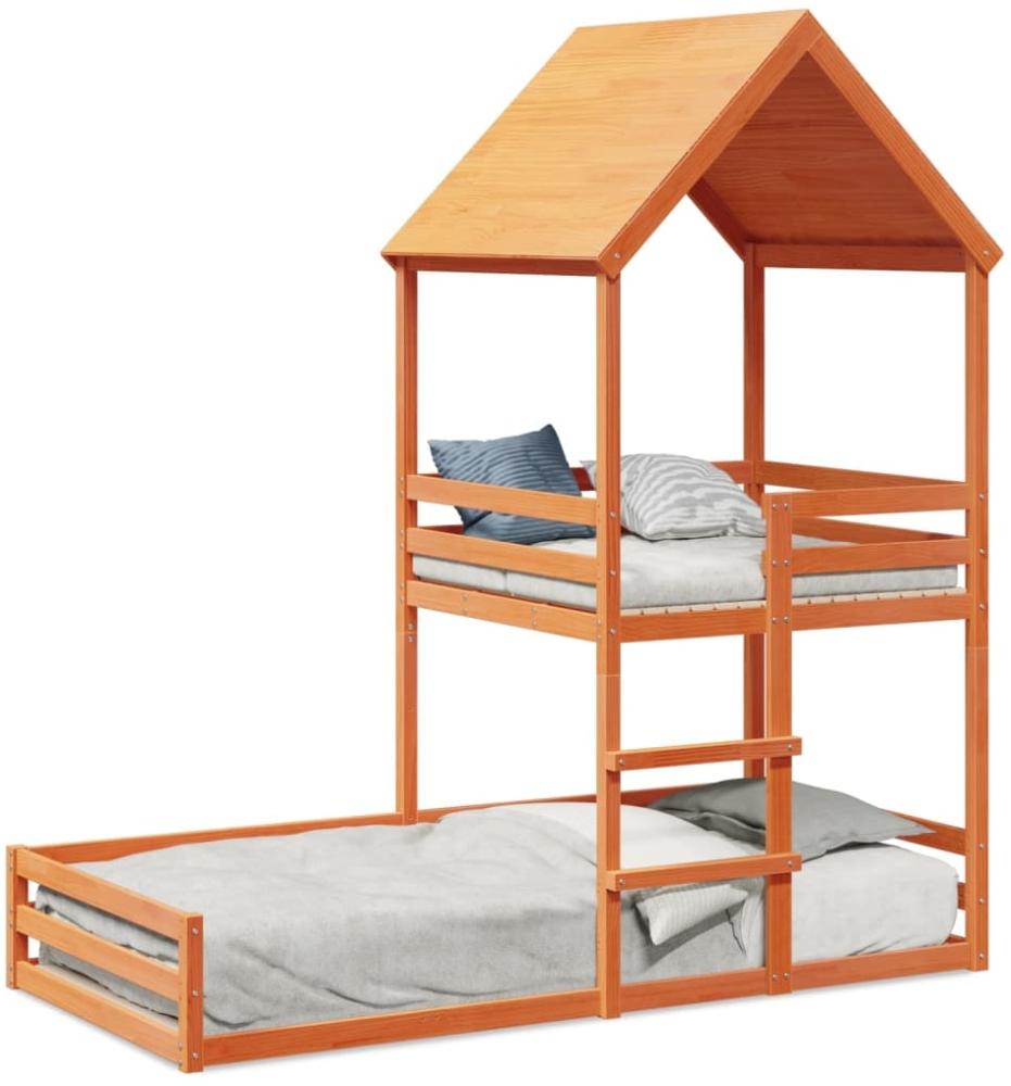 vidaXL Etagenbett mit Dach Wachsbraun 80x200 cm Massivholz Kiefer 3282395 Bild 1