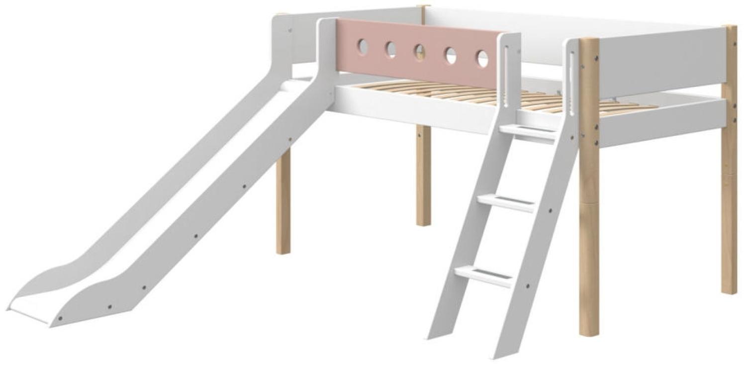 FLEXA White Spielbett mit Rutsche 90x190 cm Weiß / Natur / Rosa 80-17314-75 Bild 1
