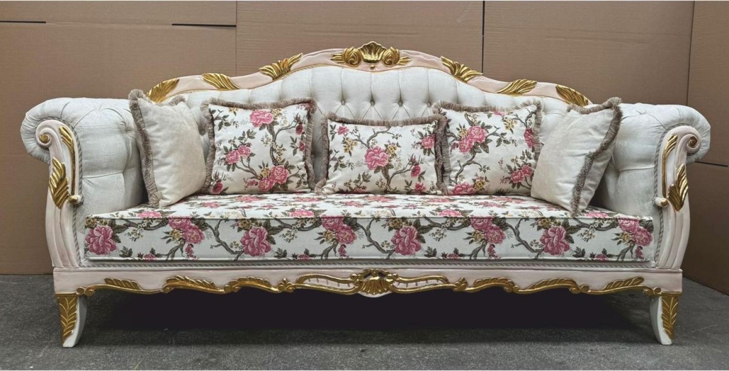 Casa Padrino Luxus Barock Wohnzimmer Sofa Creme-Weiß / Gold 240 cm - Barock Möbel Bild 1