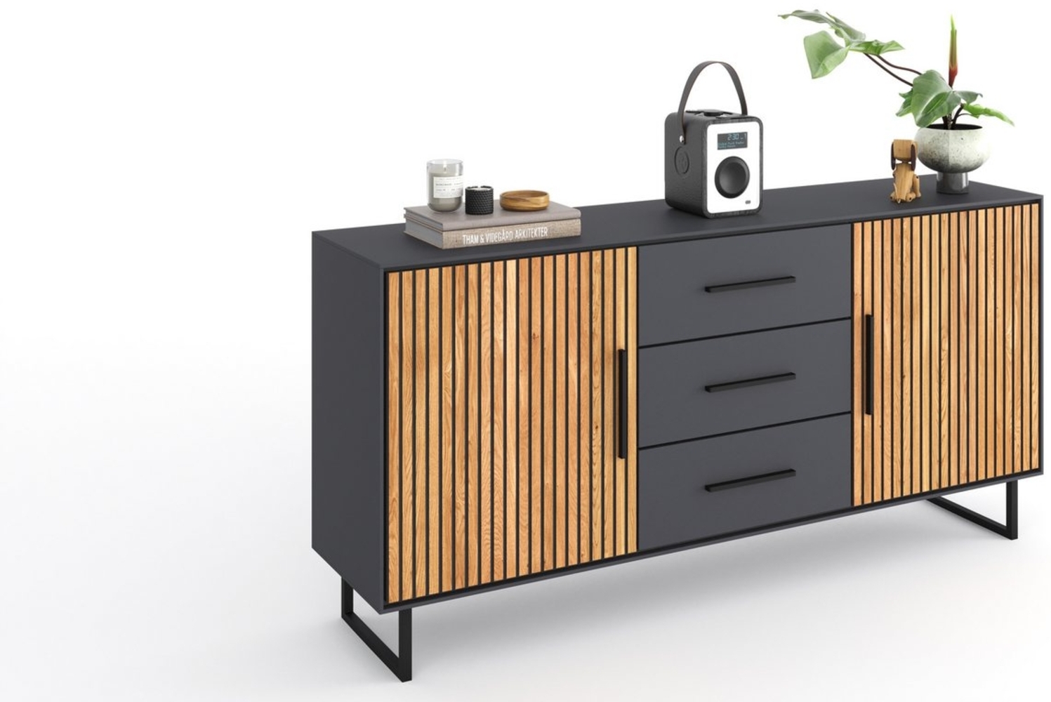 ELFO Sideboard in Eiche / anthrazit, Eiche teilmassiv - 163x84x40cm (BxHxT) Bild 1