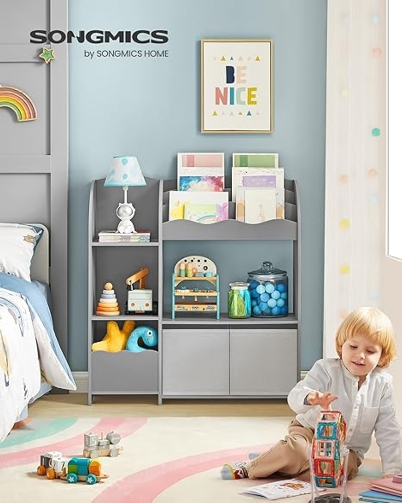 Songmics Bücherregal Kinderregal, Spielzeugregal mit 2 Aufbewahrungsboxen Bild 1