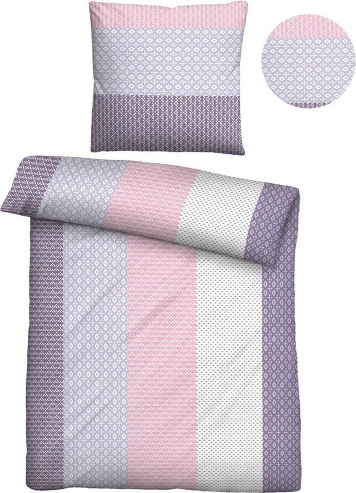 Traumhaft schlafen - Castell - Markenbettwäsche Microfaser Seersucker Bettwäsche 0260339 LÄMGSMUSTER, viola, 1x 155x220 cm + 1x 80x80 cm Bild 1