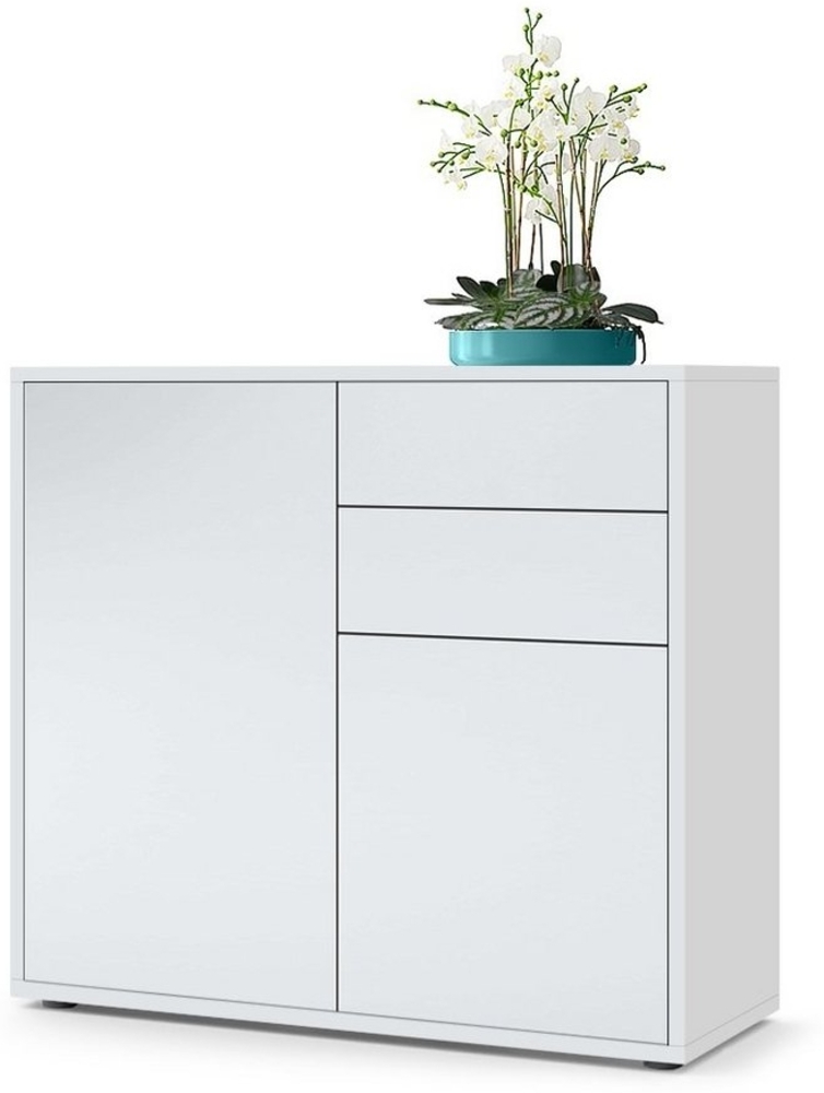 Vladon Sideboard Ben, Kommode mit 2 Türen und 2 Schubladen, Weiß matt/Weiß matt (79 x 74 x 36 cm) Bild 1