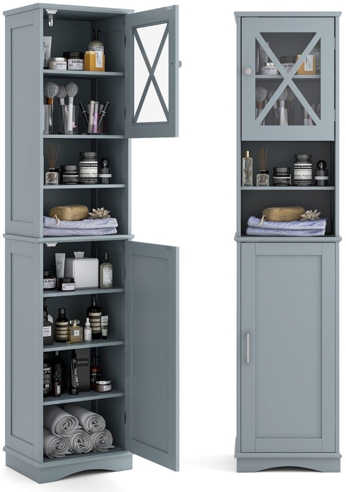 Schmaler Badezimmerschrank mit 5 Verstellbaren Regalen & 2 Türen Freistehender Hochschrank Grau Bild 1