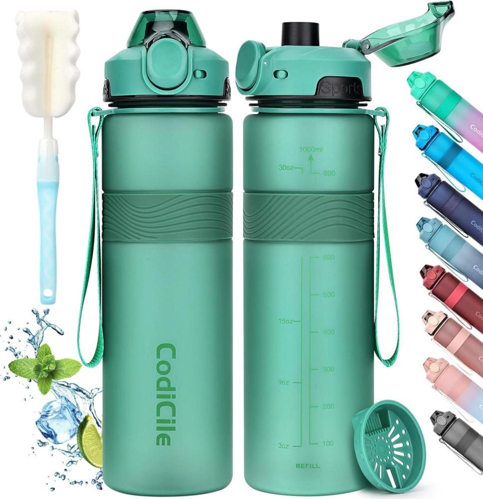 Trinkflasche CodiCile BPA-frei 1 Liter Sport Auslaufsicher Wasserflasche 1L Bild 1