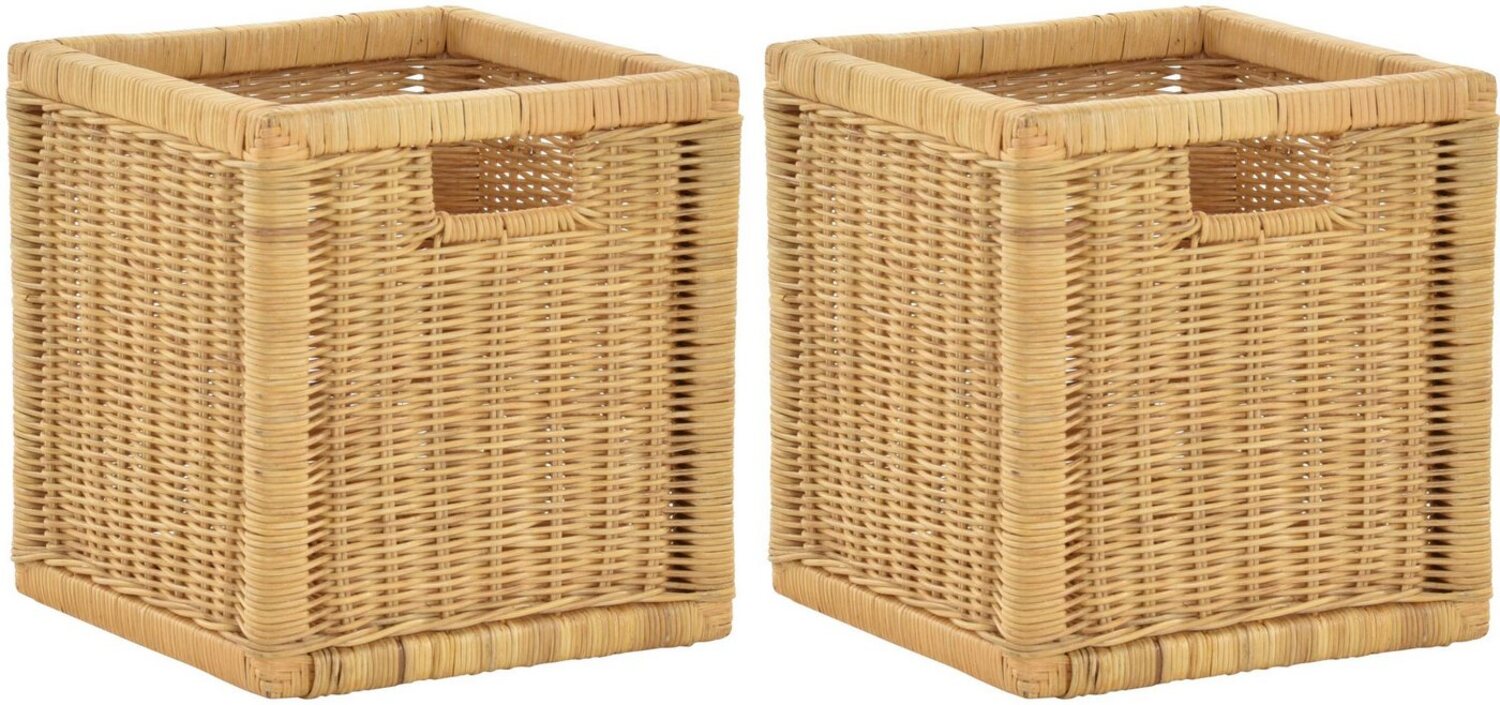 Krines Home Regalkorb Set/2 Regalkorb Aufbewahrungskorb geflochten Rattan (Quadratisch) (2-teiliges Set), Korbset Aufbewahrung Regal Schrankkorb Korb, ca. 28 x 29 x 30 cm Bild 1