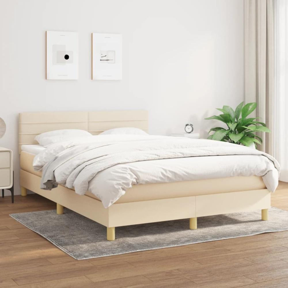 vidaXL Boxspringbett mit Matratze Creme 140x200 cm Stoff 3140702 Bild 1