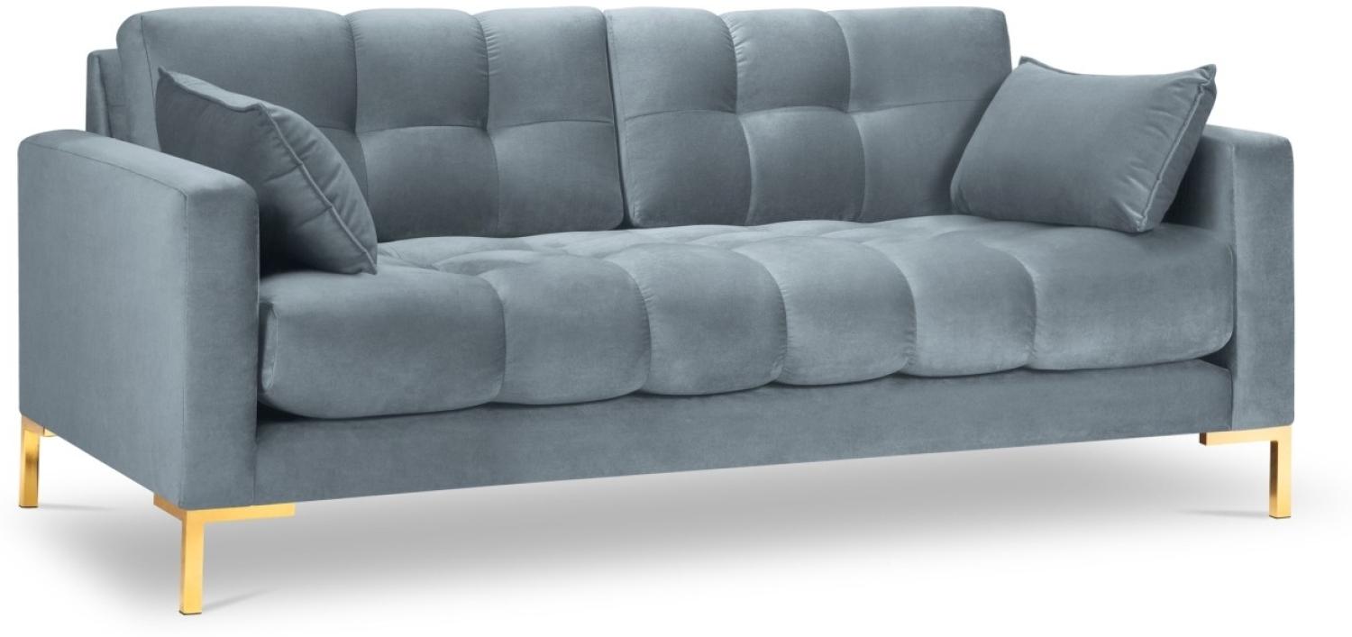 Micadoni 3-Sitzer Samtstoff Sofa Mamaia | Bezug Light Blue | Beinfarbe Gold Metal Bild 1