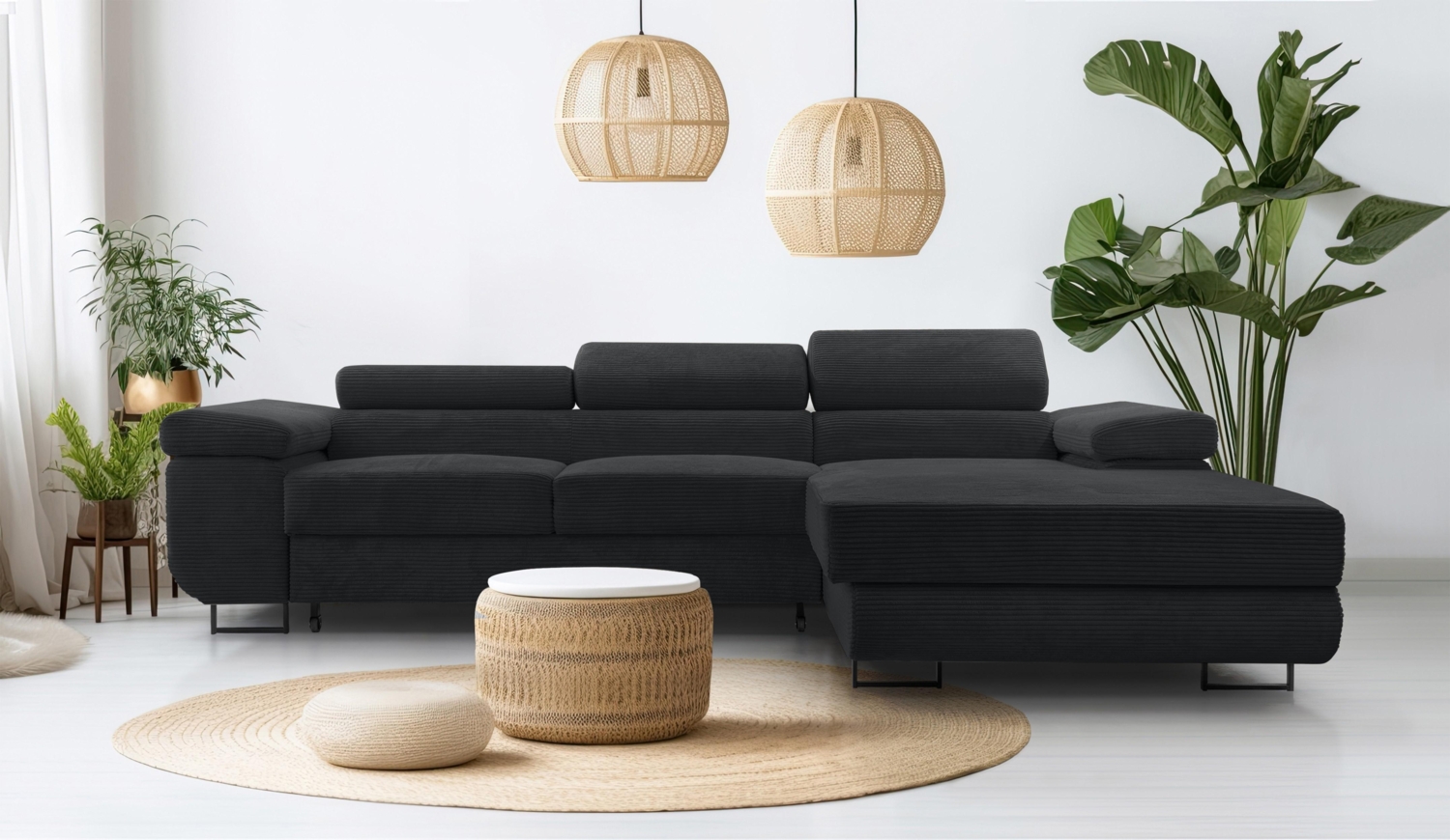 AX LIVING Cord Couch L Form – Arborio R 280 cm Ecksofa in Dunkelgrau Bild 1