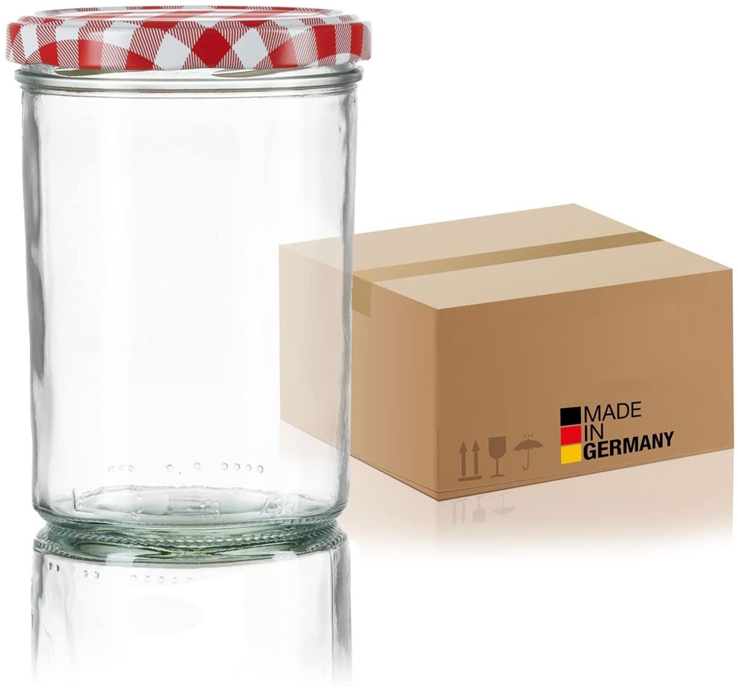 BigDean 60x Sturzgläser 435ml - Einmachgläser Einweckgläser Schraubgläser - Made in Germany - Marmeladengläser mit Schraub-Deckel TO 82 - Rot kariert Bild 1