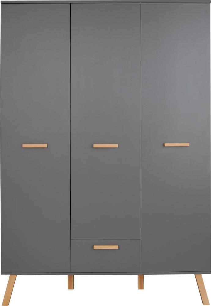 Babyzimmer Kleiderschrank Mats grau matt mit Buche massiv 130 x 190 cm Bild 1