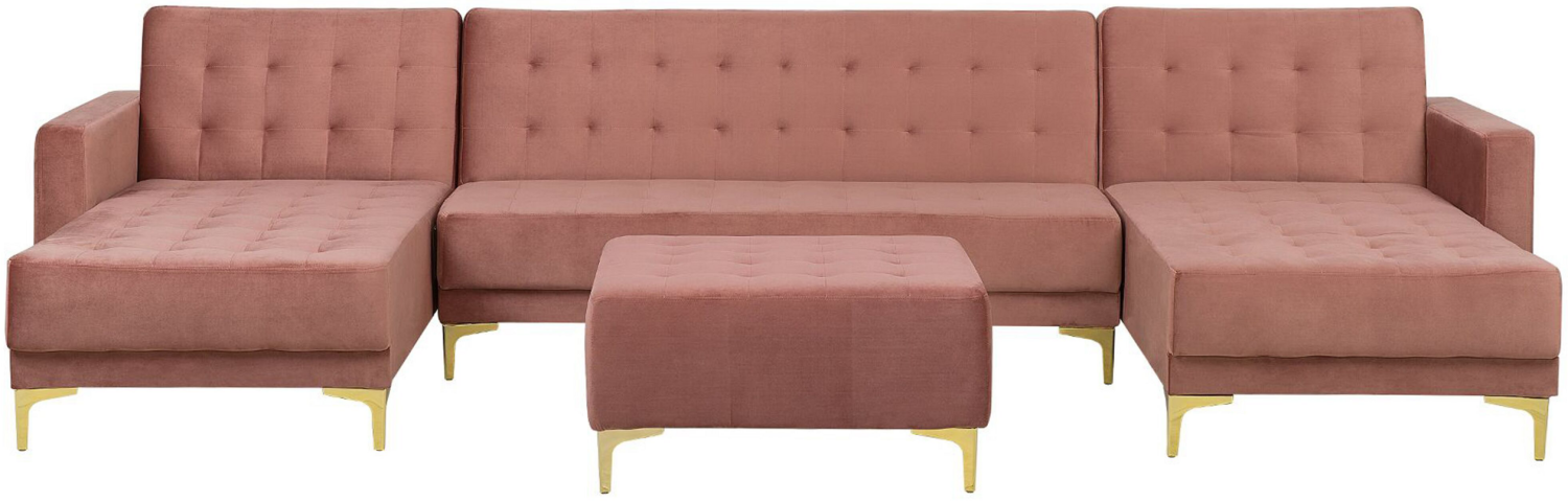 Schlafsofa U-förmig Samtstoff rosa mit Ottomane ABERDEEN Bild 1