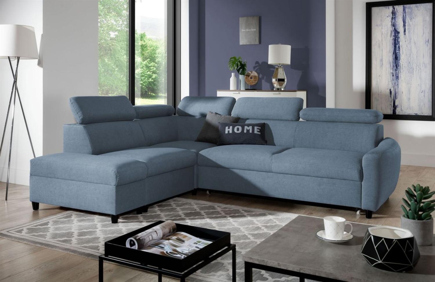 Ecksofa Schlafsofa Sofa ANTON in Stoff Esito Hellblau Ottomane Links Bild 1