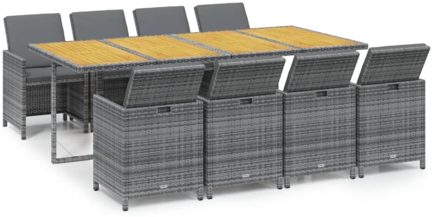 vidaXL 9-tlg. Garten-Essgruppe mit Auflagen Poly Rattan Grau 3095578 Bild 1