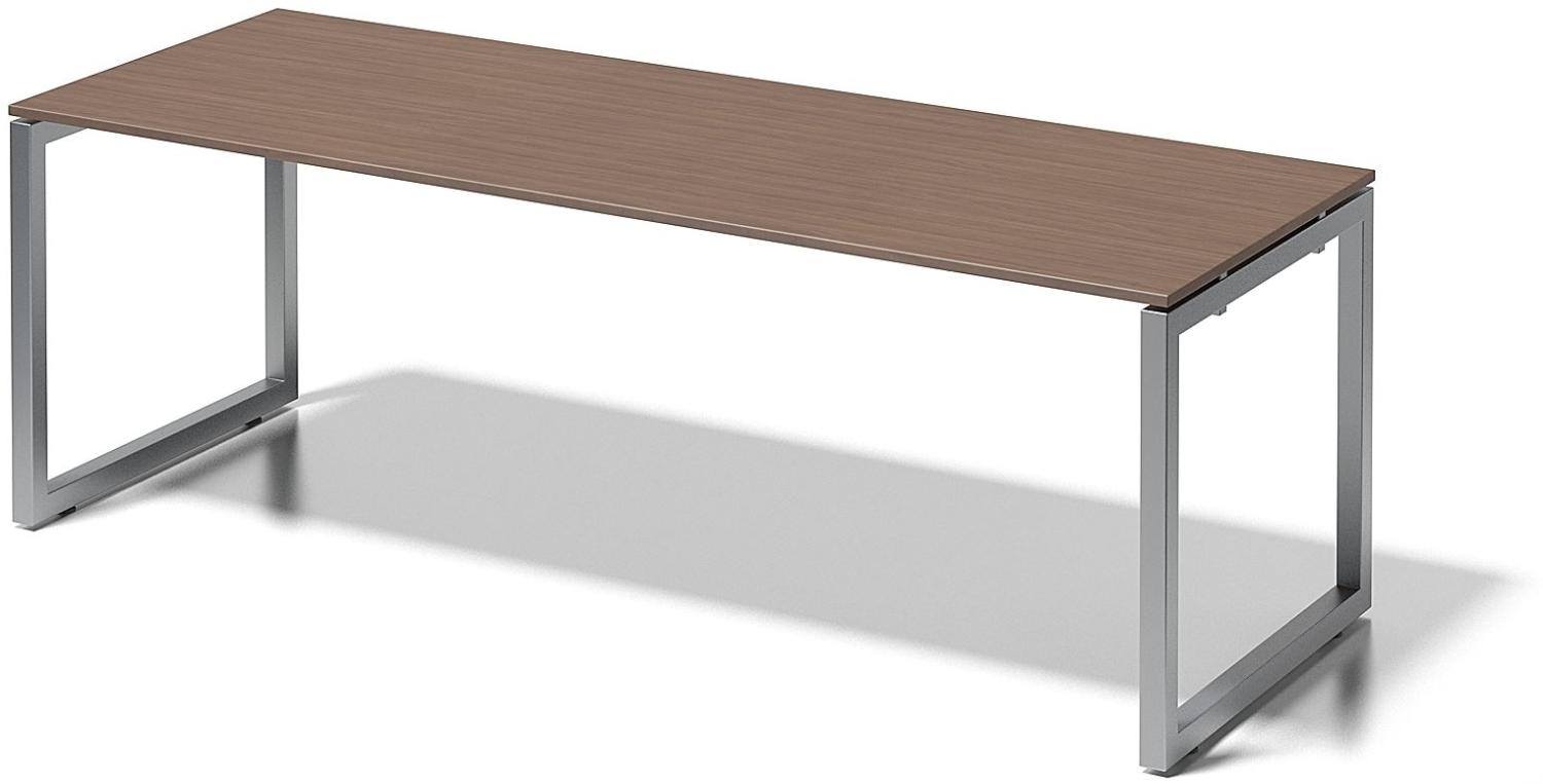 Cito Schreibtisch, 740 mm höhenfixes O-Gestell, H 19 x B 2200 x T 800 mm, Dekor nußbaum, Gestell silber Bild 1