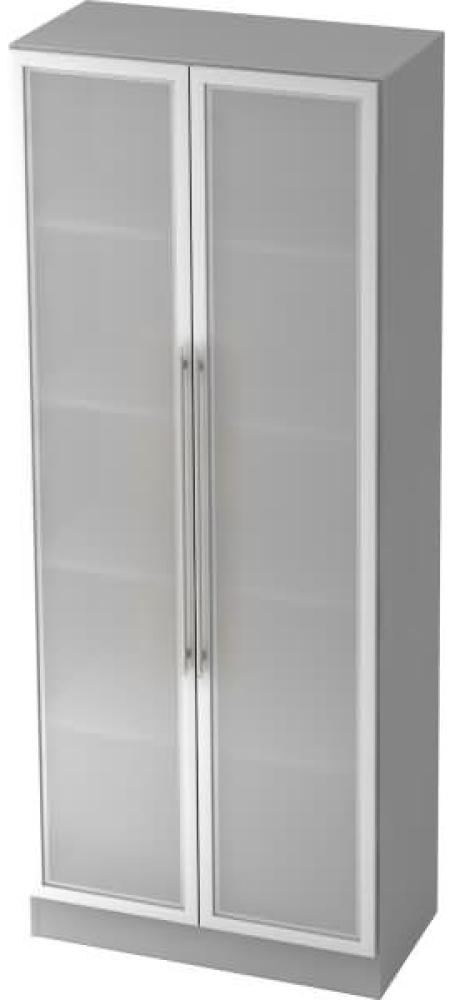 Glastürenschrank 5 Ordnerhöhen, RE Grau / Silber Bild 1