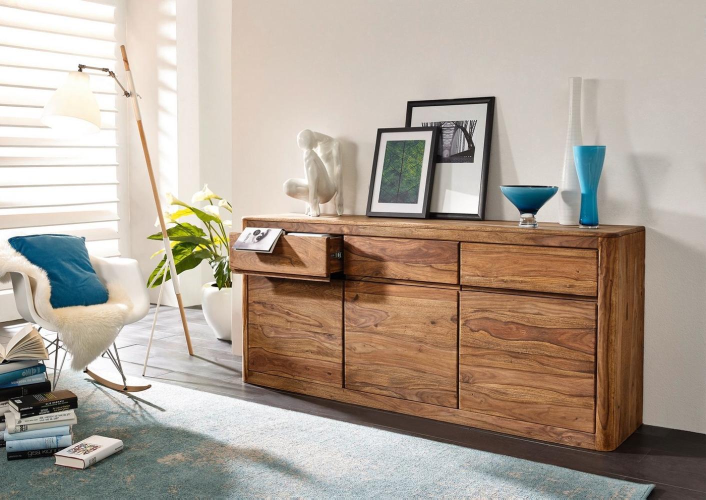 Woodroom Sideboard Mau (Sheesham massiv gebeizt), 180x80x40 cm Bild 1