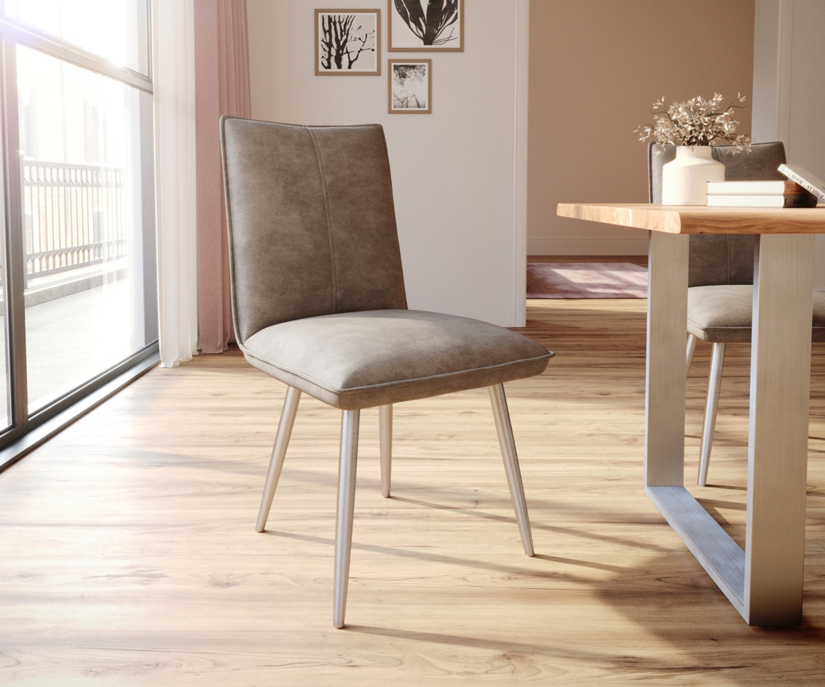 Esszimmerstuhl Lelio-Flex Mikrofaser Taupe Vintage 4-Fuß konisch Edelstahl Taschenfederkern Bild 1