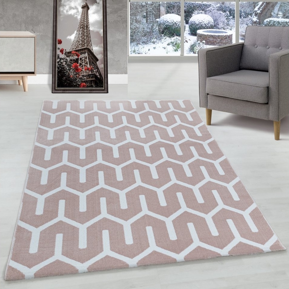 Carpettex Designteppich Geometrisch Design, Rechteckig, Höhe: 9 mm, Kurzflor Teppich Geometrisch Design Teppich Rosa Teppich Wohnzimmer Bild 1