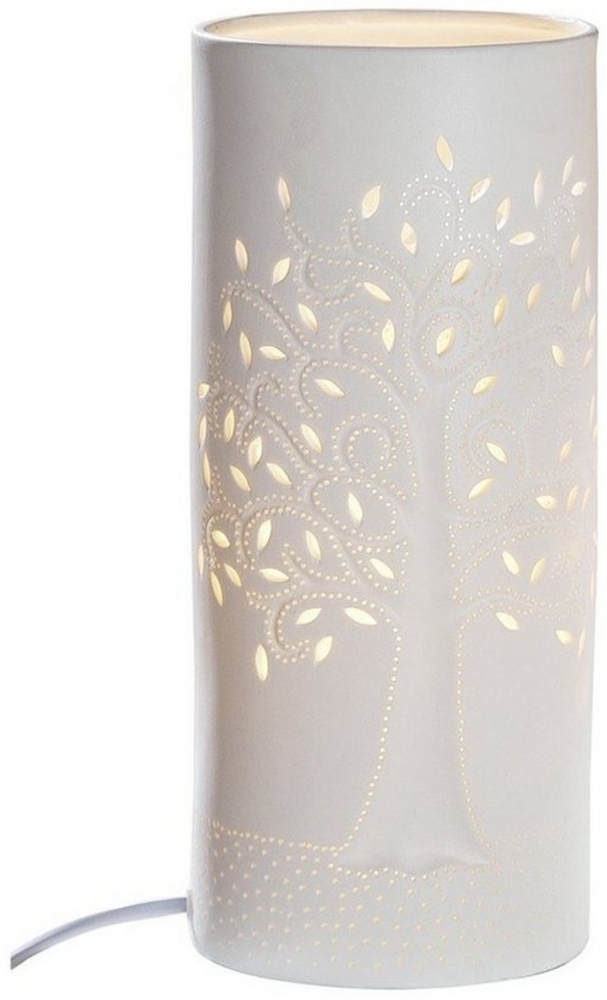 GILDE Tischleuchte Porzellan Lampe Zyl. Lebensbaum weiß 28cm Bild 1