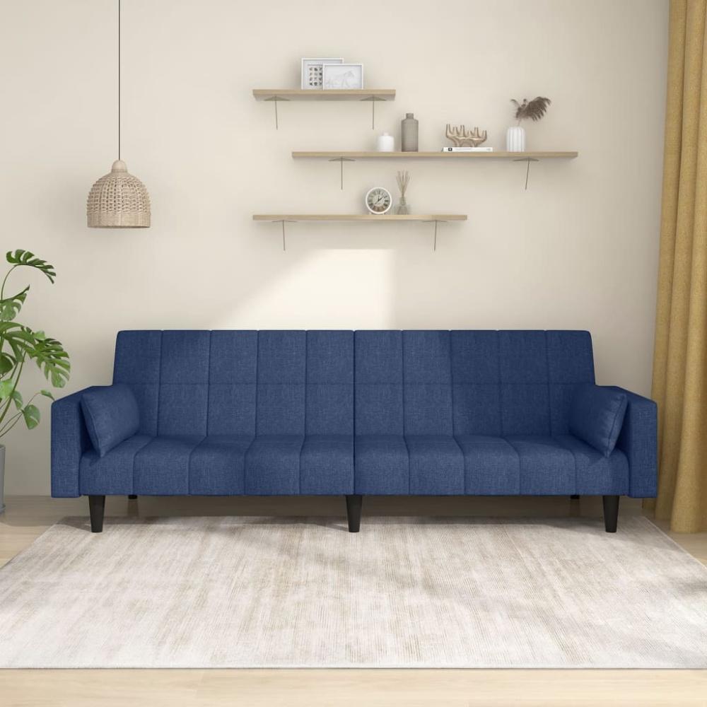 vidaXL Schlafsofa 2-Sitzer mit 2 Kissen Blau Stoff Bild 1