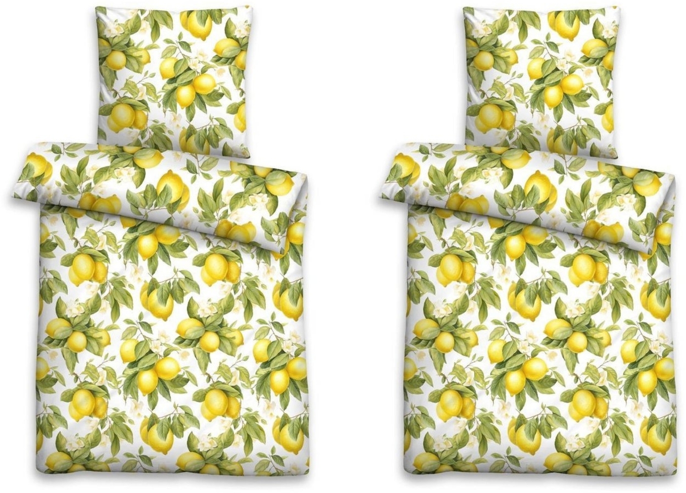 Biberna Bettwäsche ZITRO, Weiß, Gelb, Grün, Zitronenmotiv, Baumwolle, 2 teilig, mit Reißverschluss, 135 x 200 cm Bild 1