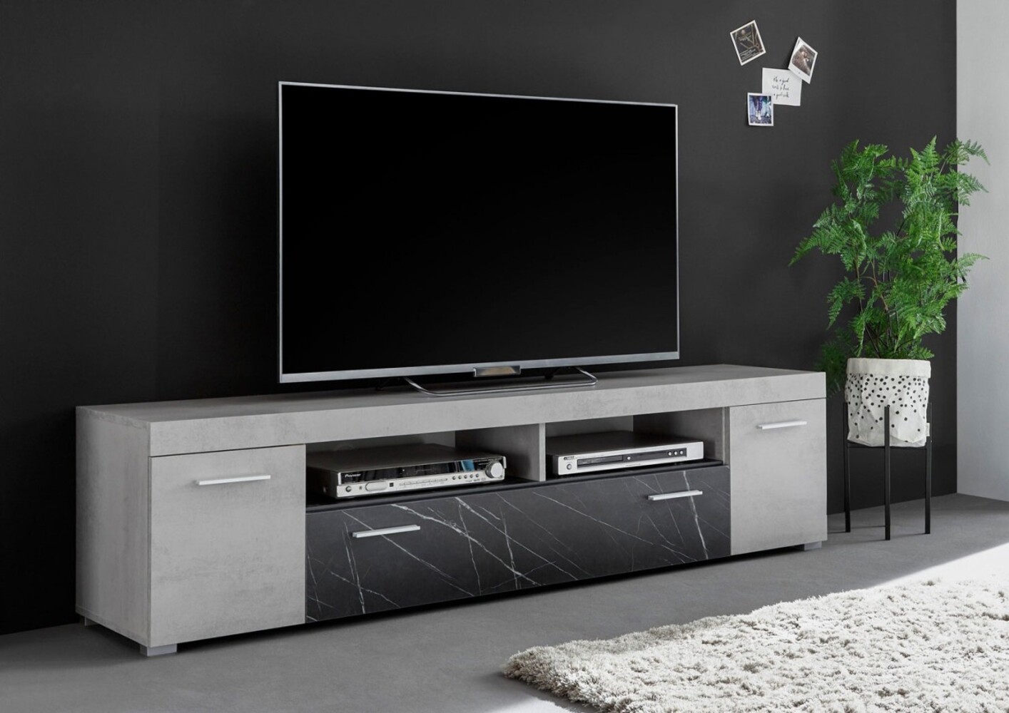 Lowboard "Madrid" TV-Unterschrank 180 cm Steingrau Absetzungen Marmor Anthrazit Bild 1