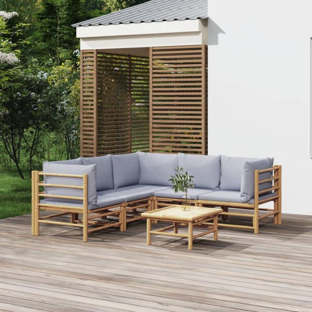 vidaXL 6-tlg. Garten-Lounge-Set mit Kissen Hellgrau Bambus 3155092 Bild 1