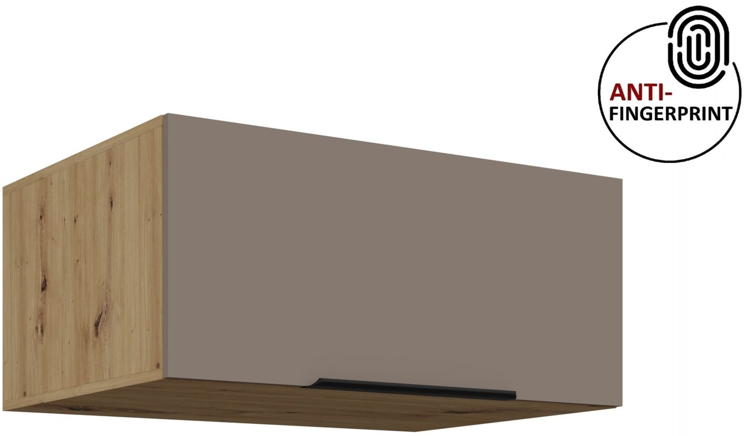 Küchen Aufsatzschrank 80 cm ARIA Sandgrau ultra matt + Eiche Artisan matt, hochwertige Fronten mit Anti Fingerprint Beschichtung Küchenzeile Küchenblock Bild 1